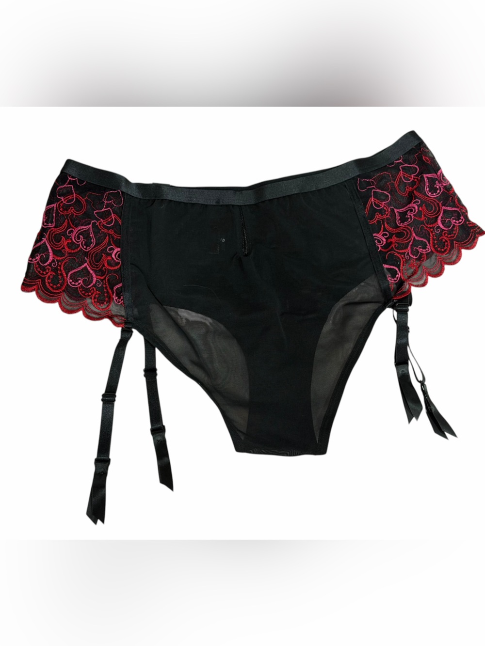 Torrid Curve Black Red Lips Embroidered Garter Cheeky Panty NWT 1X